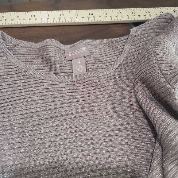 Chico's Size 3 NWT Pullover Sweater Beige Metallic Shimmer Size 18  XL #265 - Picture 8 of 8